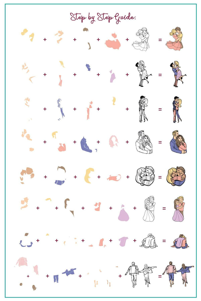 layered-nail-art-stamping-plate-inspo-card-with-colorful-images-of-couples-holding-hands-hugging-in-and-sitting-together