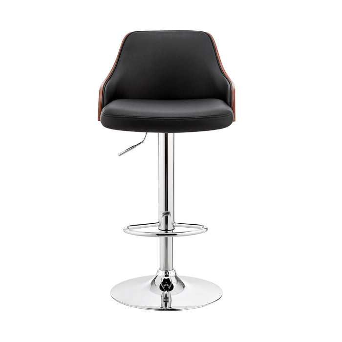 Black And Silver Fabric And Iron Adjustable Height Swivel Bar Chair