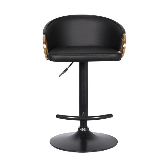 Black Fabric And Iron Low Back Adjustable Height Swivel Bar Chair