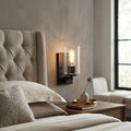 Black Metal and Textured Glass Wall Sconce