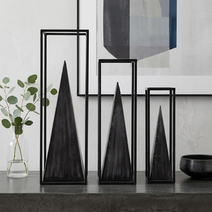 Black Metal Framed Pyramid Sculpture