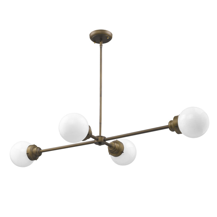 Bronze Metal Four Light Dimmable Ceiling Light With Off White Shades