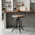Brown And Black Solid Wood And Steel Counter Height Swivel Bar Chair