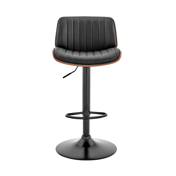 Brown Dark Gray And Black Faux Leather And Iron Adjustable Height Swivel Bar Chair
