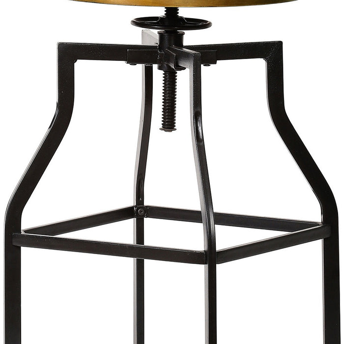 Chestnut And Black Solid Wood And Steel Backless Adjustable Height Swivel Bar Chair