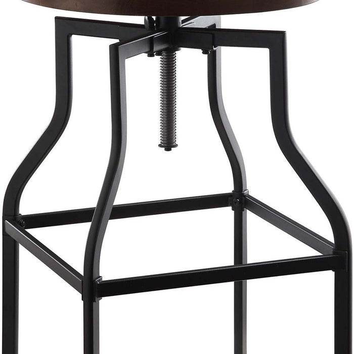 Chestnut And Black Solid Wood And Steel Backless Adjustable Height Swivel Bar Chair
