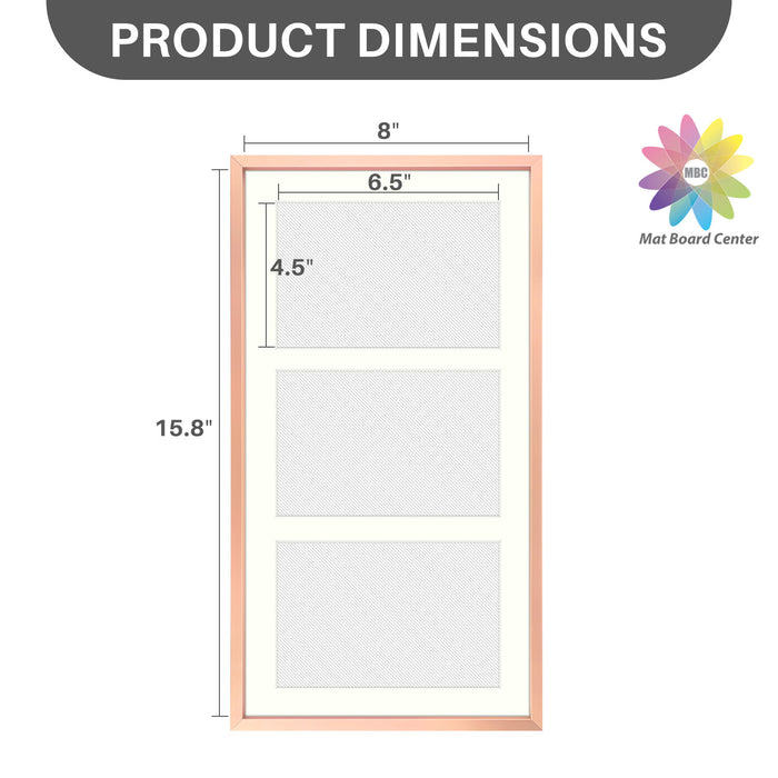 Clearance 8.5x16.3 Aluminum Collage Picture Frame for Three 5x7 Photos Rose Gold (8 Pcs Per Box)
