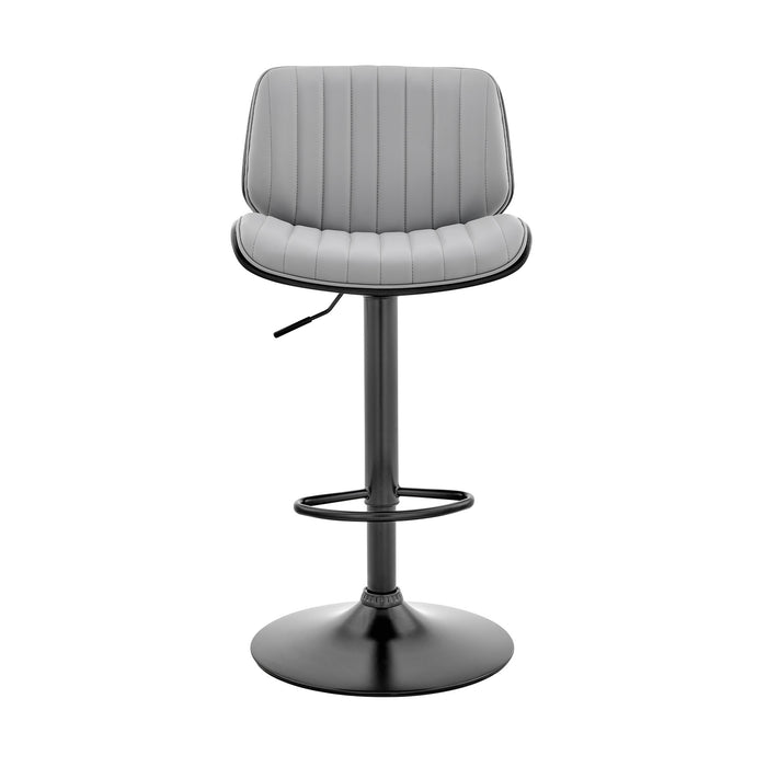 Gray And Black Fabric And Iron Adjustable Height Swivel Bar Chair