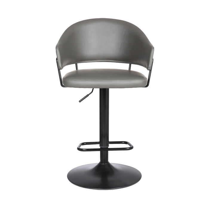 Gray And Black Fabric And Iron Adjustable Height Swivel Bar Chair