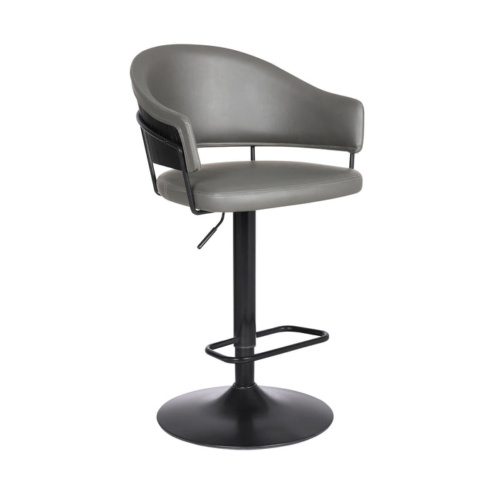 Gray And Black Fabric And Iron Adjustable Height Swivel Bar Chair