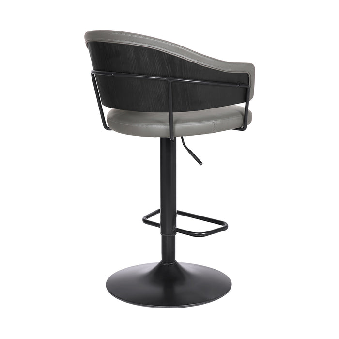 Gray And Black Fabric And Iron Adjustable Height Swivel Bar Chair