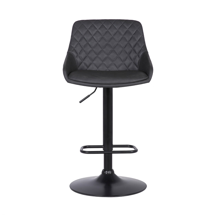 Gray And Black Fabric And Iron Low Back Adjustable Height Swivel Bar Chair