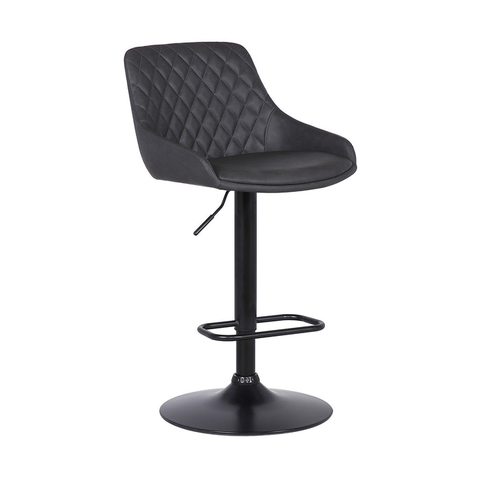 Gray And Black Fabric And Iron Low Back Adjustable Height Swivel Bar Chair