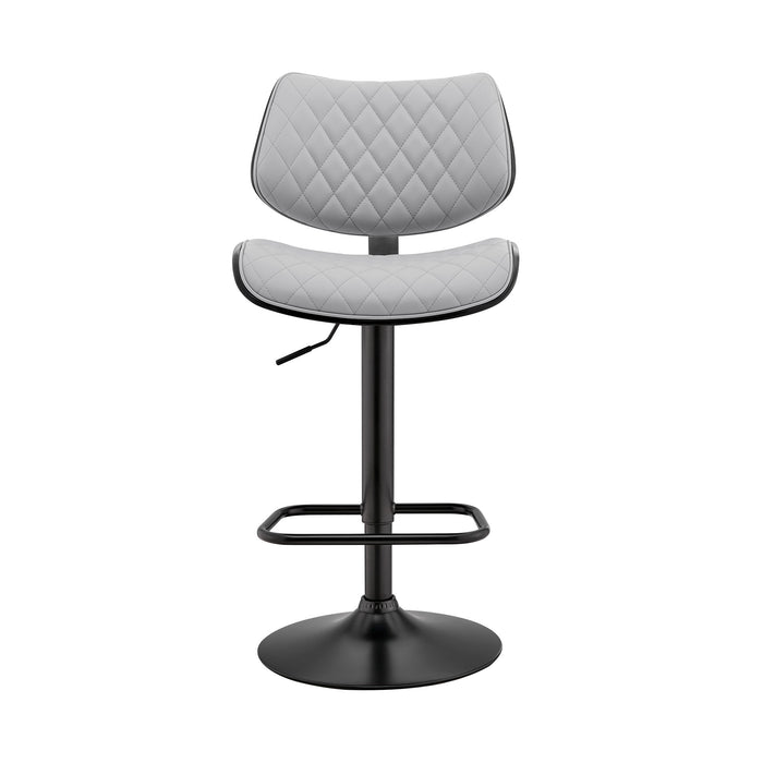 Gray And Black Faux Leather And Fabric And Iron Low Back Adjustable Height Swivel Bar Chair