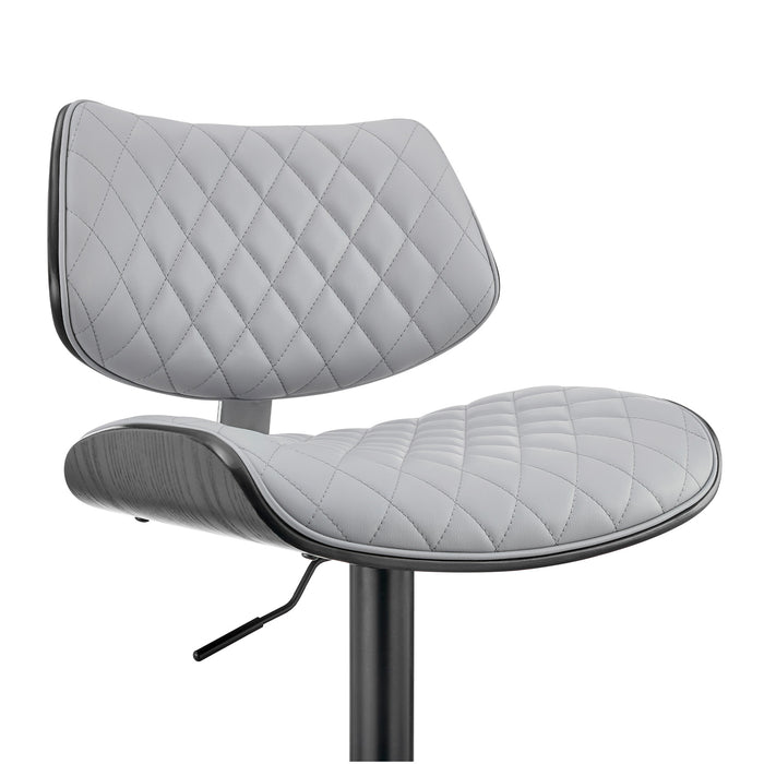 Gray And Black Faux Leather And Fabric And Iron Low Back Adjustable Height Swivel Bar Chair