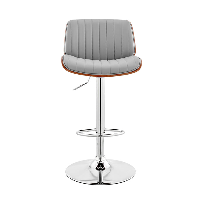 Gray And Silver Fabric And Iron Adjustable Height Swivel Bar Chair
