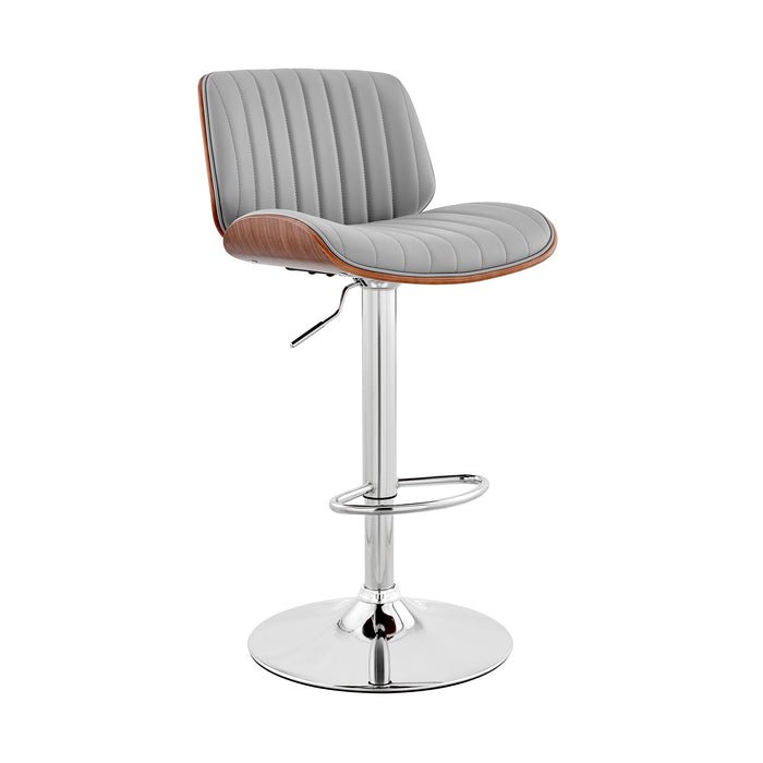 Gray And Silver Fabric And Iron Adjustable Height Swivel Bar Chair