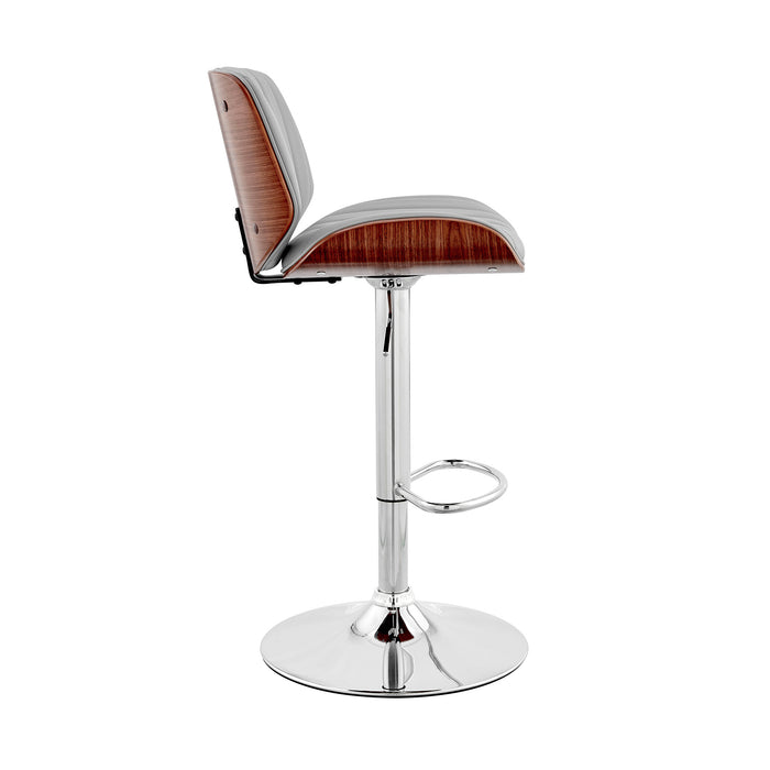 Gray And Silver Fabric And Iron Adjustable Height Swivel Bar Chair