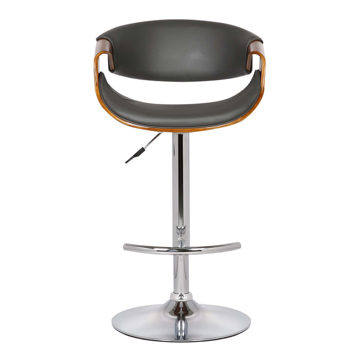 Gray And Silver Fabric And Solid Wood Low Back Adjustable Height Swivel Bar Chair