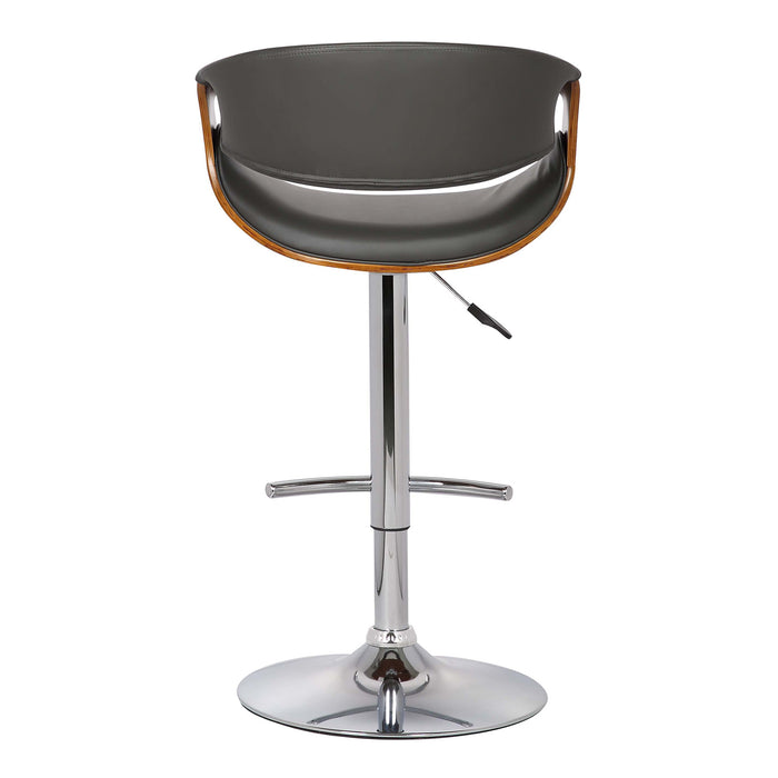 Gray And Silver Fabric And Solid Wood Low Back Adjustable Height Swivel Bar Chair