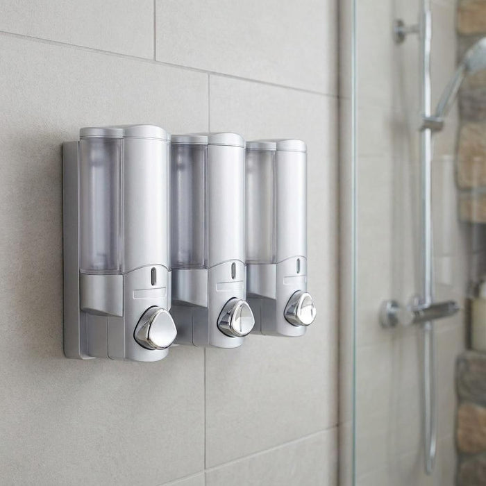 Gray Heavy Duty Plastic Three Chamber Wall Mount Soap Dispenser