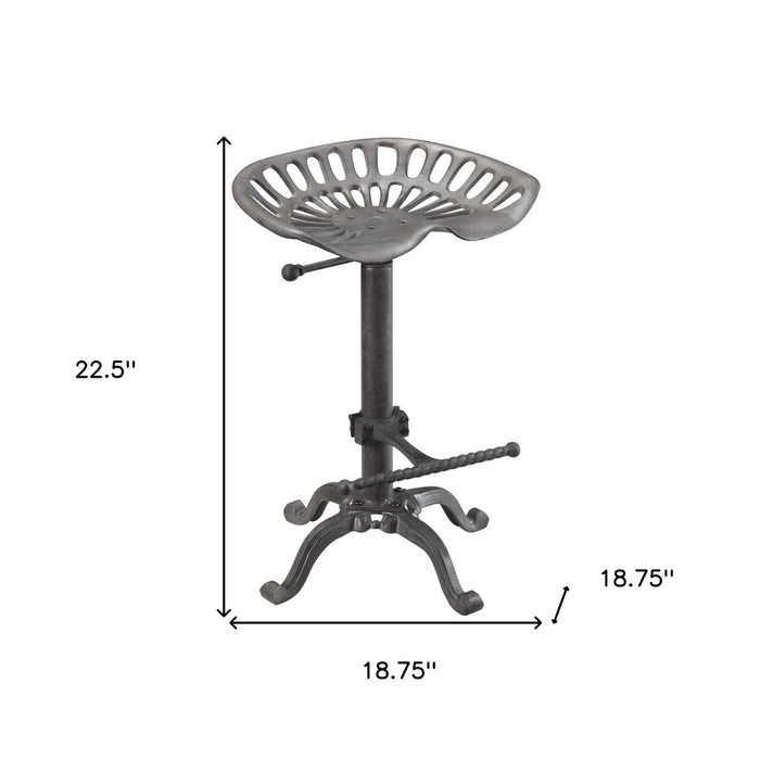 Gray Iron Backless Adjustable Height Bar Chair
