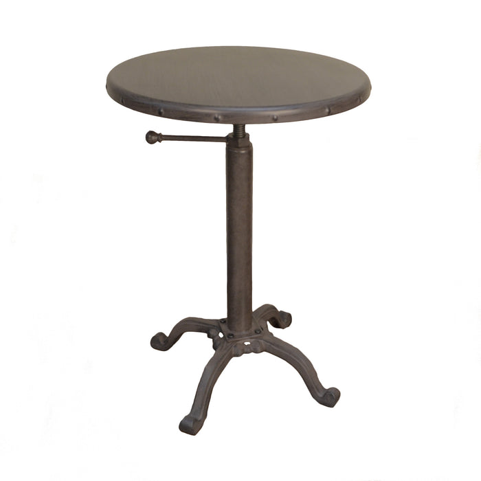 Gunmetal and Brown Iron Height Adjustable Round Pedestal End Table