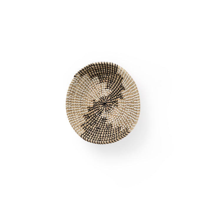 Luna 12" X 12" Black Light Brown And White Abstract Geometric Seagrass Circle Hanging Dimensional Sculpture