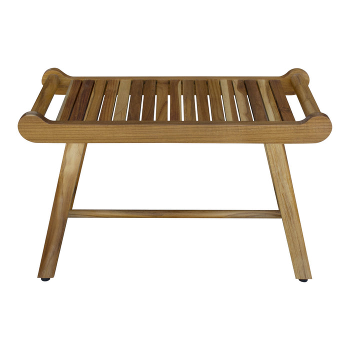 Rectangular Teak Shower Bench With Handles In Natural Finish