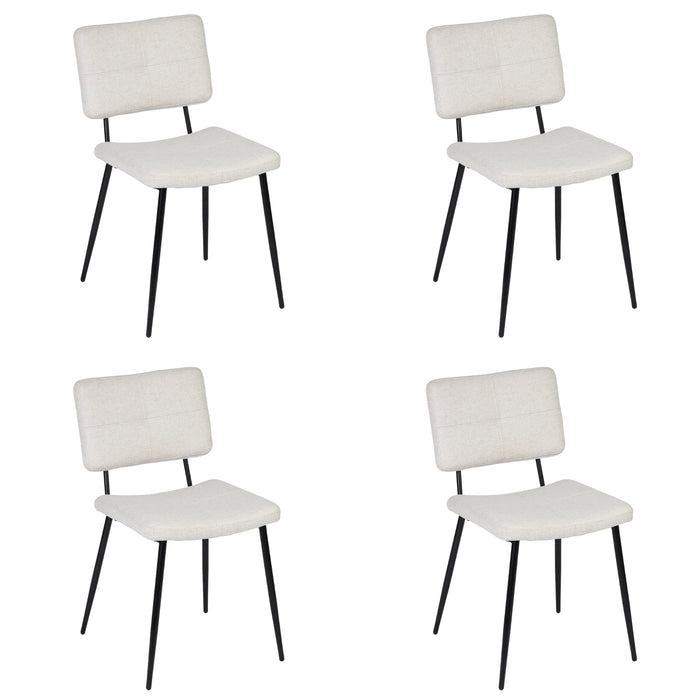 Set of Four Beige and Black Fabric and Steel Dining Side Chairs