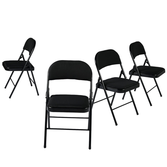 Set of Four Black Faux Leather and Steel Folding Chairs