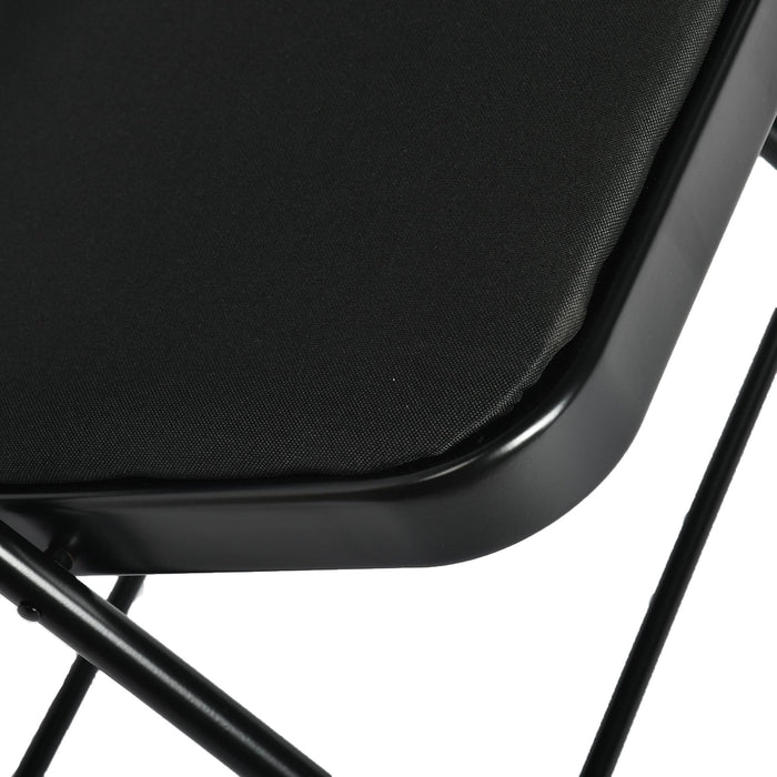 Set of Four Black Faux Leather and Steel Folding Chairs