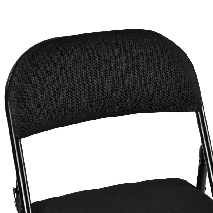 Set of Four Black Faux Leather and Steel Folding Chairs