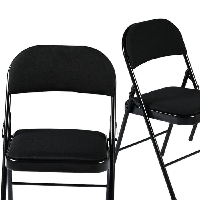 Set of Four Black Faux Leather and Steel Folding Chairs