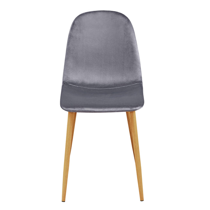 Set of Four Gray and Oak Velvet and Steel Dining Side Chairs