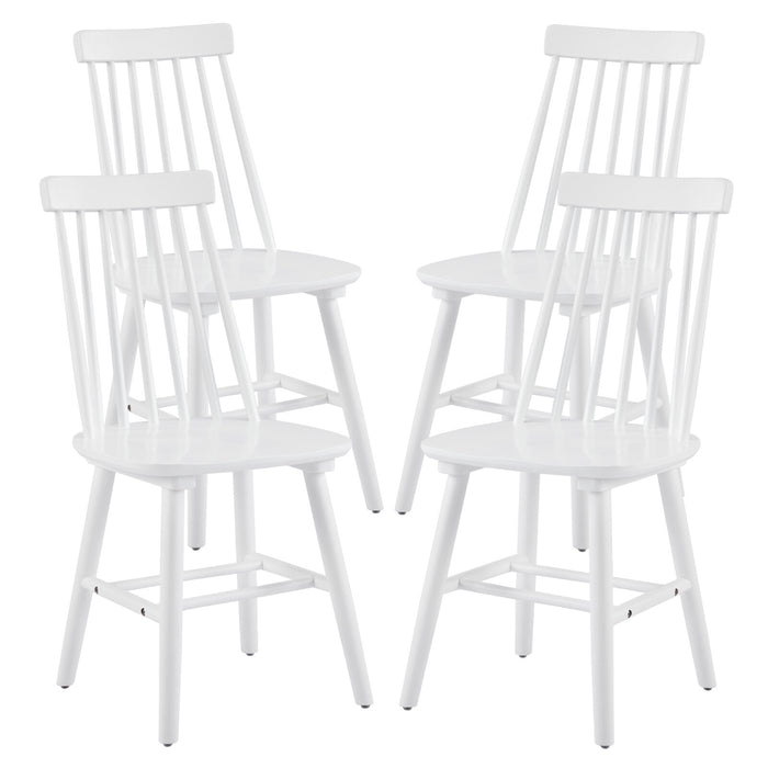Set of Four White Solid Wood Windsor Back Dining Side Chairs