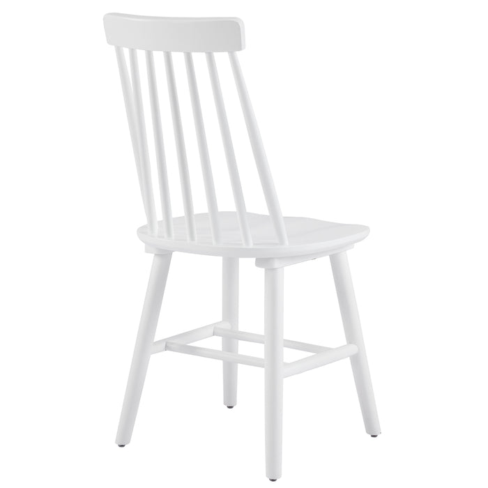 Set of Four White Solid Wood Windsor Back Dining Side Chairs