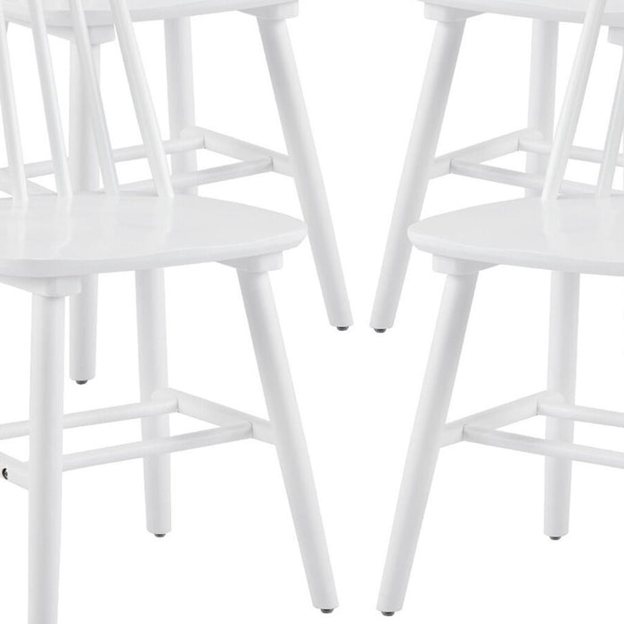 Set of Four White Solid Wood Windsor Back Dining Side Chairs