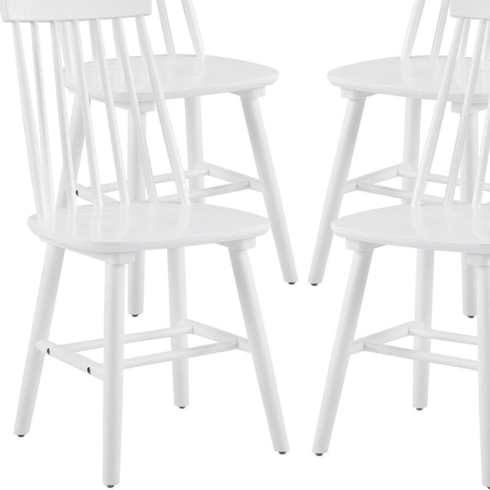 Set of Four White Solid Wood Windsor Back Dining Side Chairs