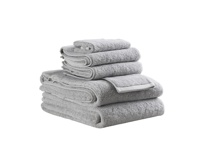 Set of Six Light Gray Cotton Quick Dry Terry Cloth Towels