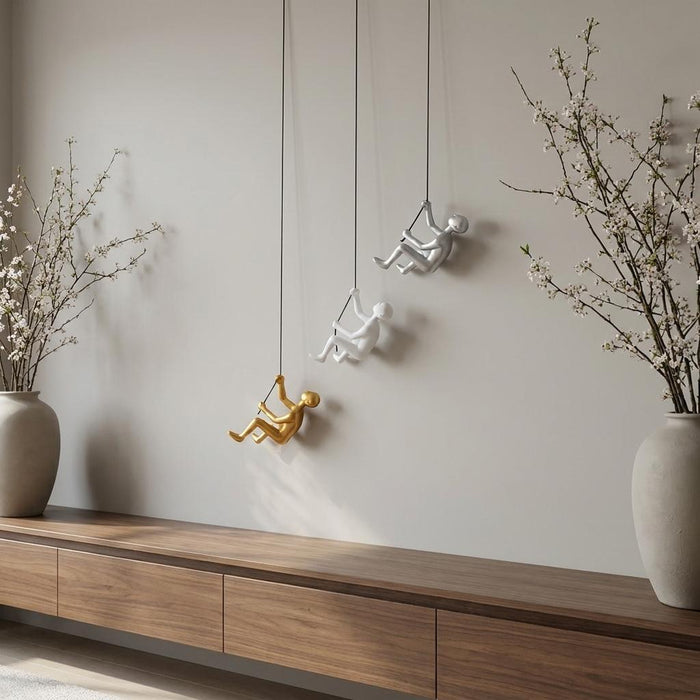 Set of Three Gold Silver And White Resin Hanging Dimensional Sculpture