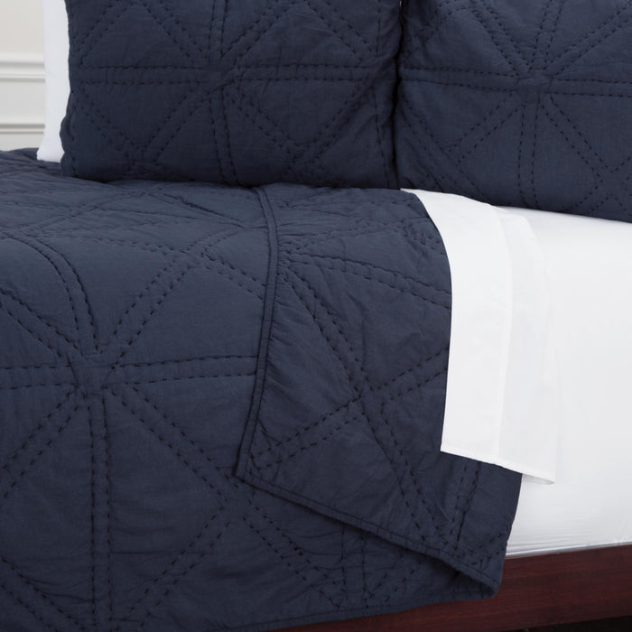 Set of Three Indigo Geometric King Quilt