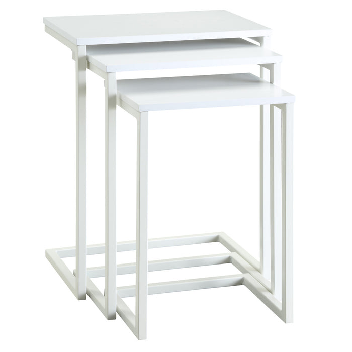 Set of Three White Solid Wood and Steel Frame Nested Tables