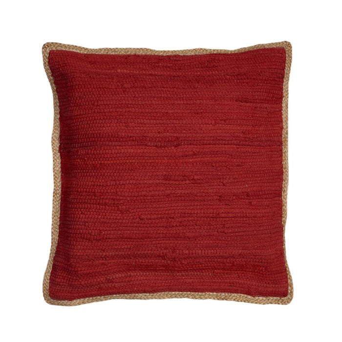 Set of Two 20" Red Cotton And Jute Throw Pillows with Texture
