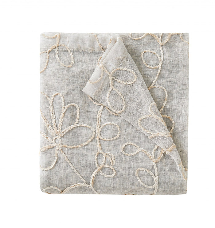 Set of Two 84"  Tan Floral Embroidered Window Panels