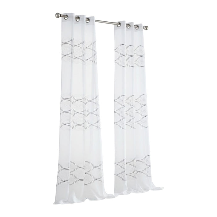 Set of Two 84"  White Wave Embroidered Window Panels