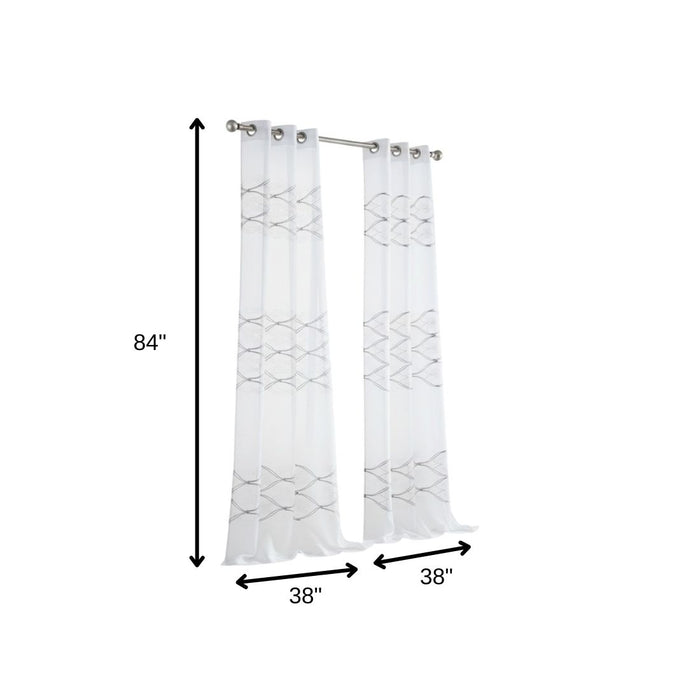 Set of Two 84"  White Wave Embroidered Window Panels