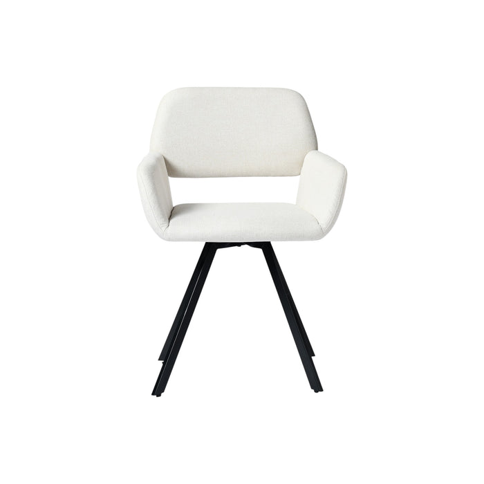 Set of Two Beige and Black Fabric and Steel Dining Arm Chairs