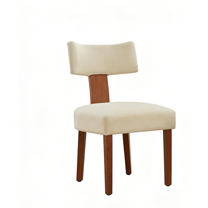 Set of Two Beige and Brown Linen and Solid Wood Dining Side Chairs