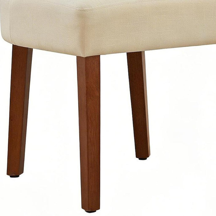Set of Two Beige and Brown Linen and Solid Wood Dining Side Chairs